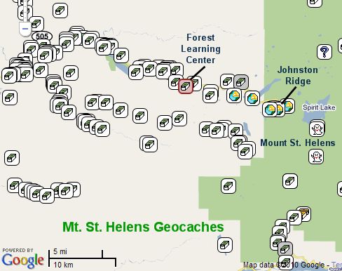 Mt. St. Helens Geocaching Map - click to link to interactive map on geocaching.com