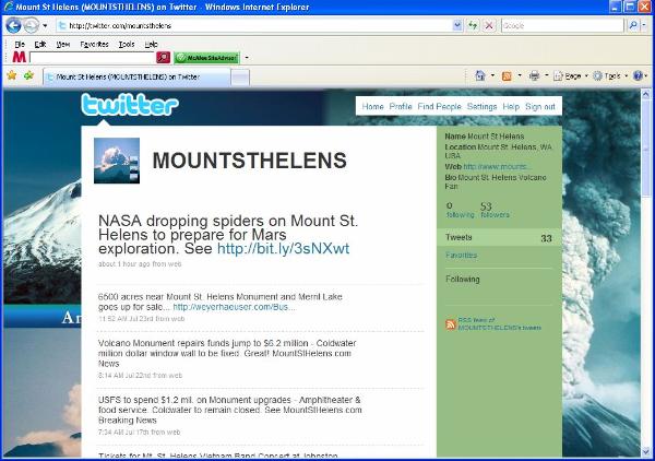 Mount St. Helens on Twitter