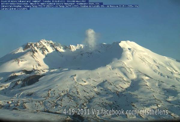 Mt St Helens Steaming on Facebook - April 19 Sunset 2011